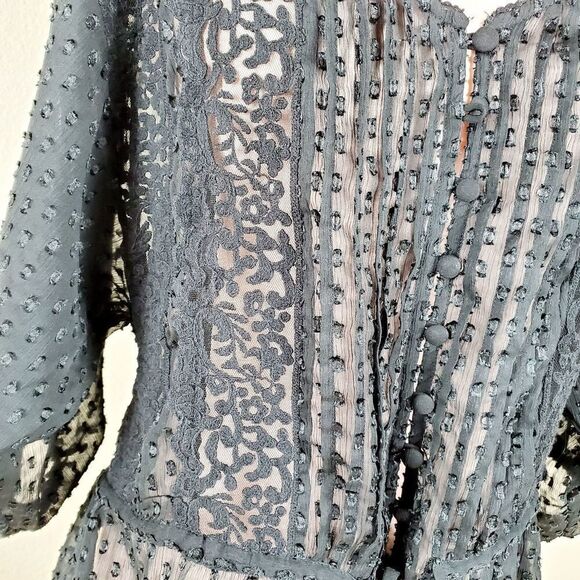 Kimchi Blue Black Sheer Balloon Sleeve Blouse Women Size Small Romantic Coquette - Picture 9 of 12